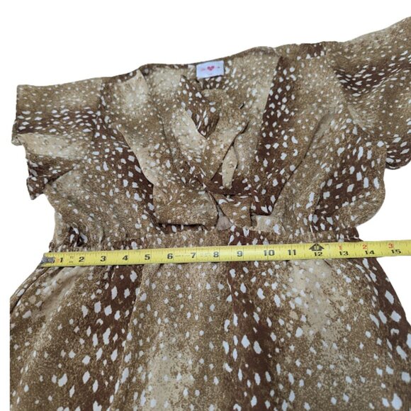 Buddy Love High-Low Ruffle Hem Dress Brown Animal Print Flutter Sleeve Western - Picture 9 of 12
